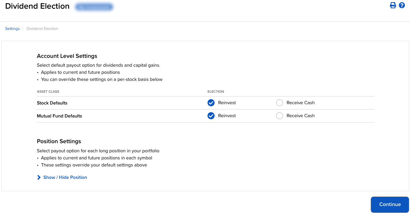 The dividend election panel in org. portal.